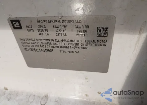 2015 Chevrolet Malibu Ls z USA, uszkodzony, nr VIN 1G11B5SL5FF348006